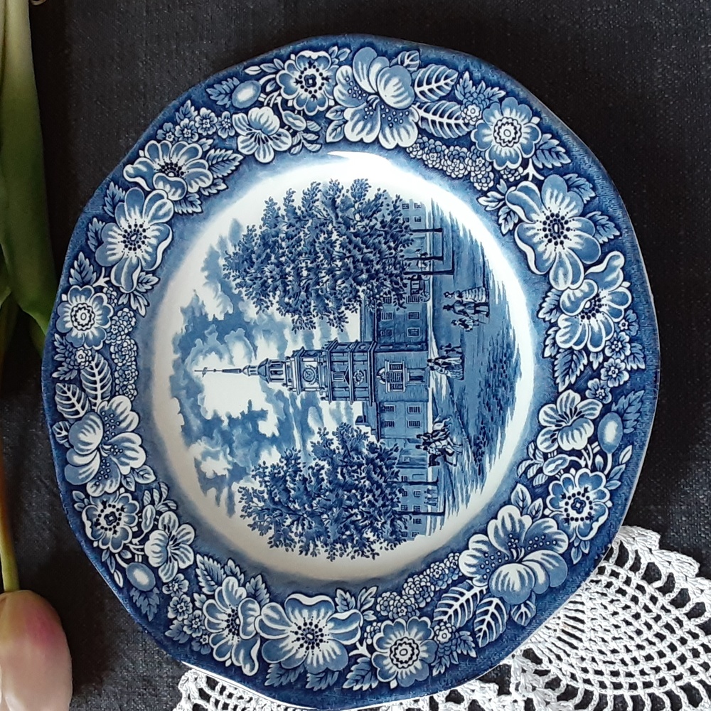 Liberty Blue Ironstone Transferware Dinner Plate Historic Colonial Scenes
